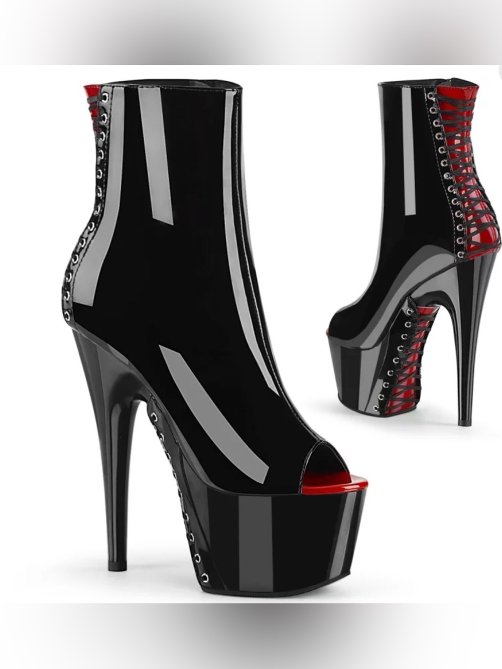 Black Patent Peep-Toe Platform Ankle Boots - Women